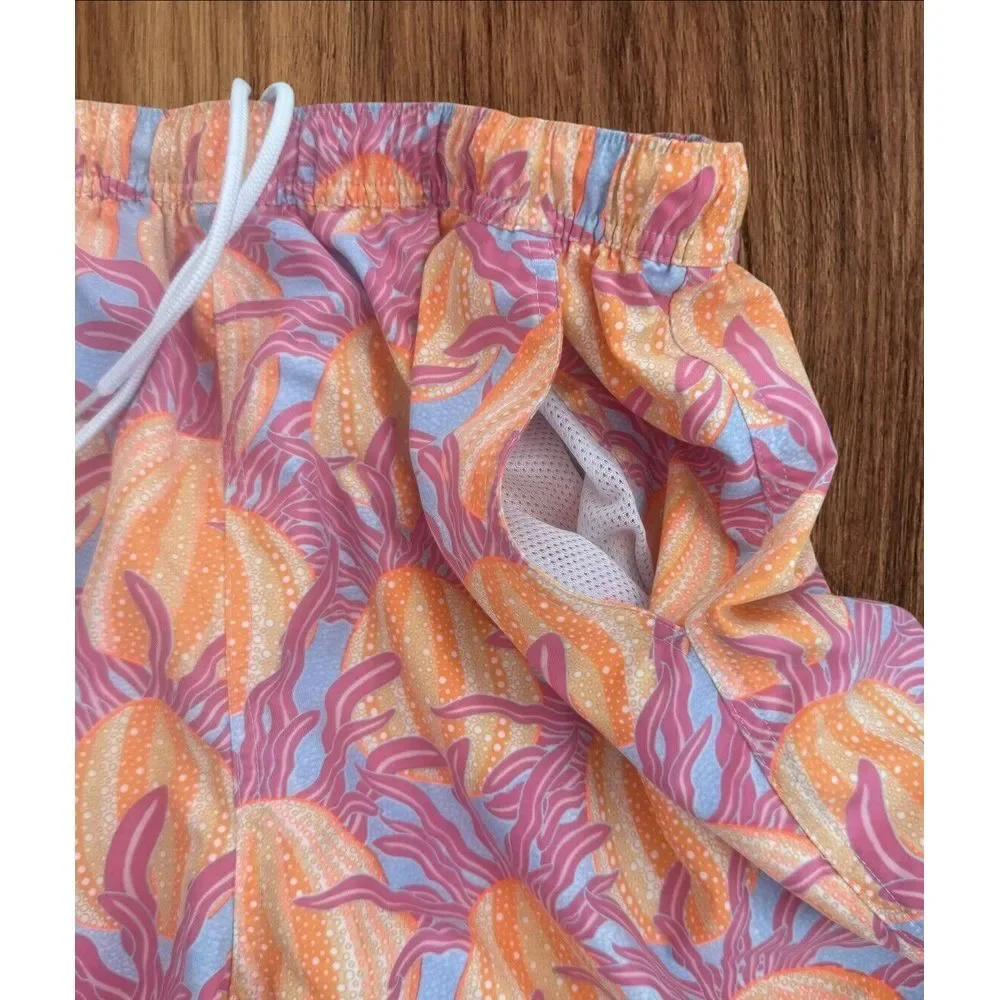 Vineyard Vines‎ Swim Shorts Mens L Sea Urchin Chappy Orange Pink Floral Trunks